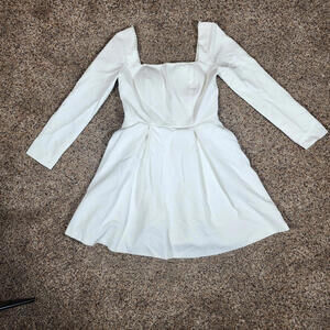 Unbranded Women's White Mini Dress Babygirl Square Neck Long Sleeve Size Small